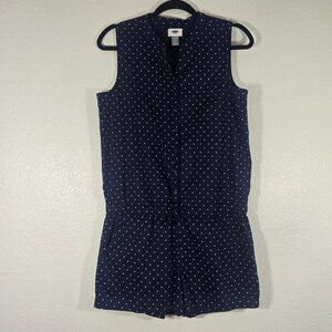 Old Navy Polka Dot Romper Girls Size XXL 16 Blue Button Tie Waist Sleeveless